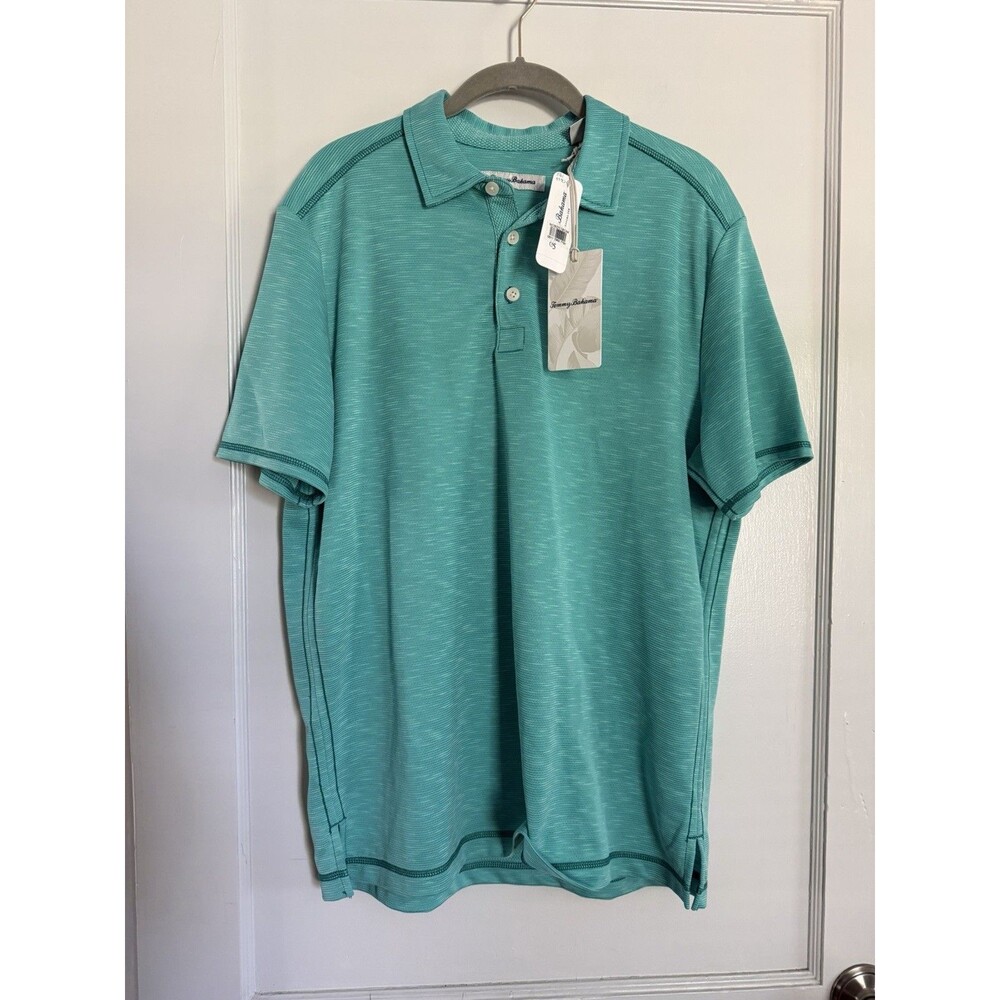 Tommy Bahama Mens Polo Shirt M Teal Turquoise Textured Short Sleeve NWT New